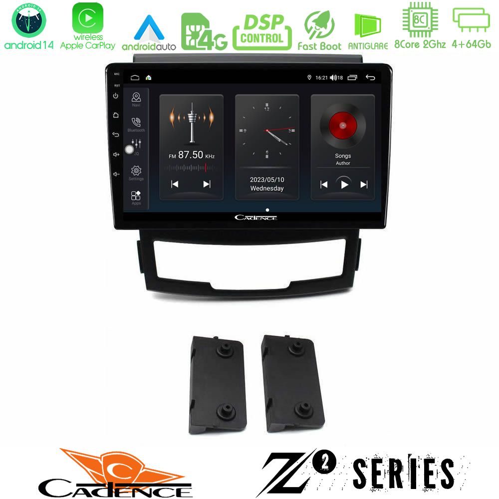 Cadence Z2 Series 8Core Android14 4+64GB Ssangyong Korando 2010-2014 Navigation Multimedia Tablet 9" Με Carplay & Android Auto