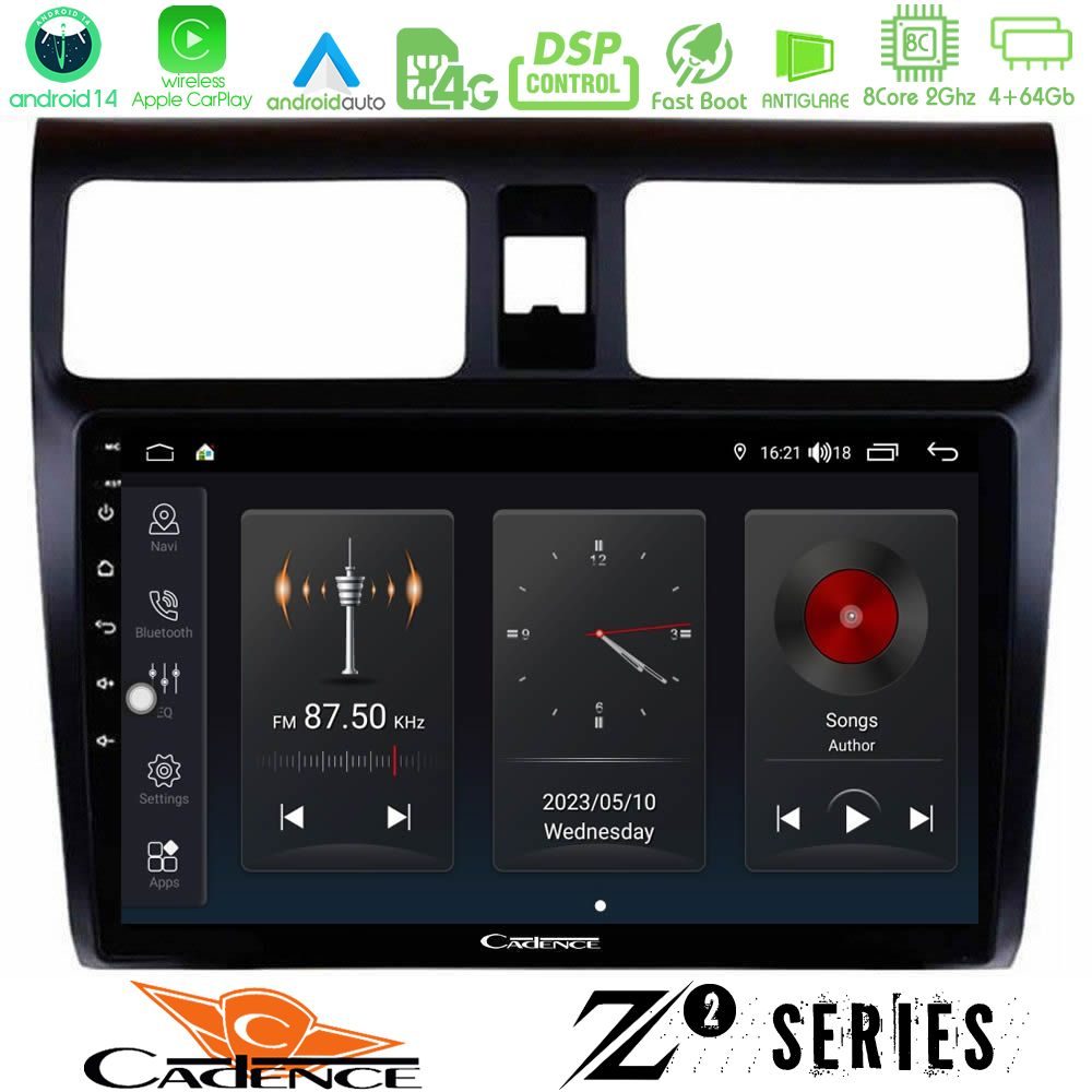 Cadence Z2 Series 8Core Android14 4+64GB  Suzuki Swift 2005-2010 Navigation Multimedia Tablet 10" Με Carplay & Android Auto