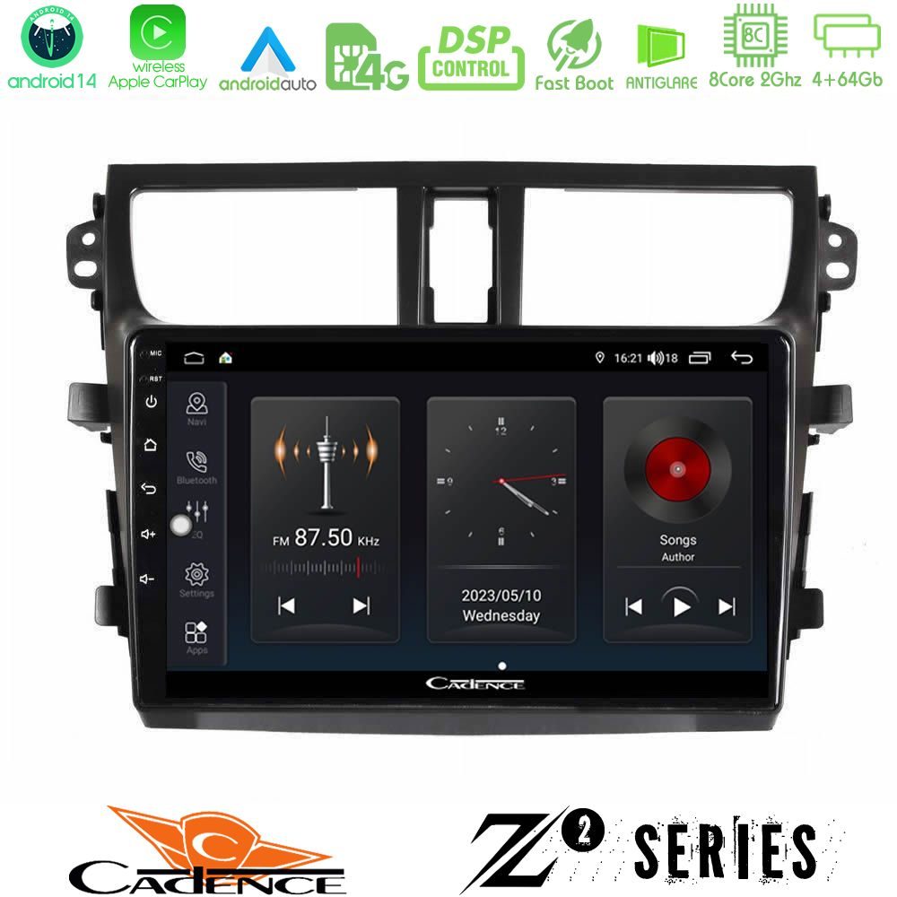 Cadence Z2 Series 8Core Android14 4+64GB  Suzuki Celerio 2014-2020 Navigation Multimedia Tablet 9" Με Carplay & Android Auto Με Carplay & Android Auto