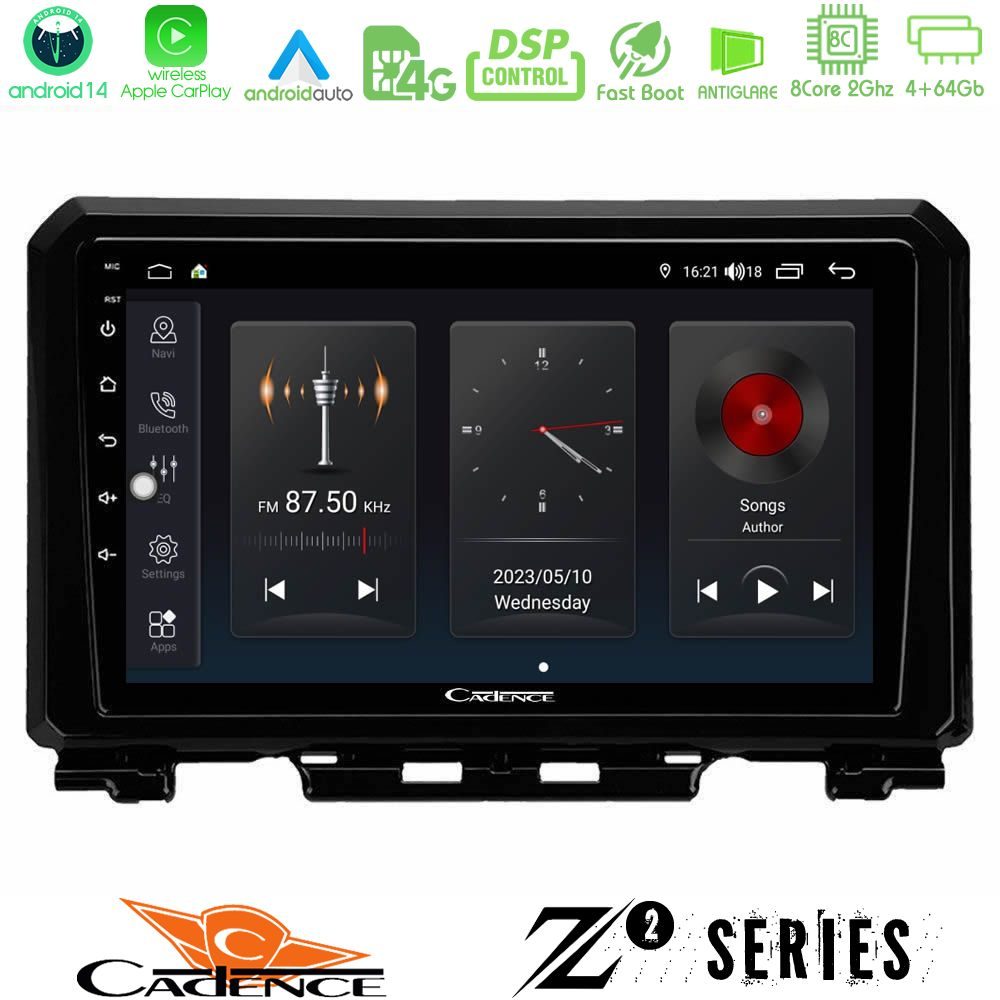 Cadence Z2 Series 8Core Android14 4+64GB  Suzuki Jimny 2018-2022 Navigation Multimedia Tablet 9" Με Carplay & Android Auto