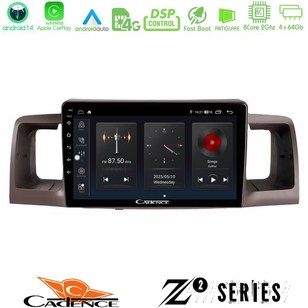 Cadence Z2 Series 8Core Android14 4+64GB  Toyota Corolla 2002-2006 Navigation Multimedia Tablet 9" Με Carplay & Android Auto