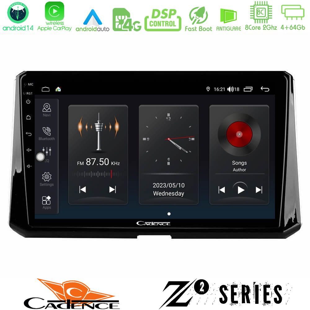 Cadence Z2 Series 8Core Android14 4+64GB  Toyota Corolla 2019-2022 Navigation Multimedia Tablet 10" Με Carplay & Android Auto
