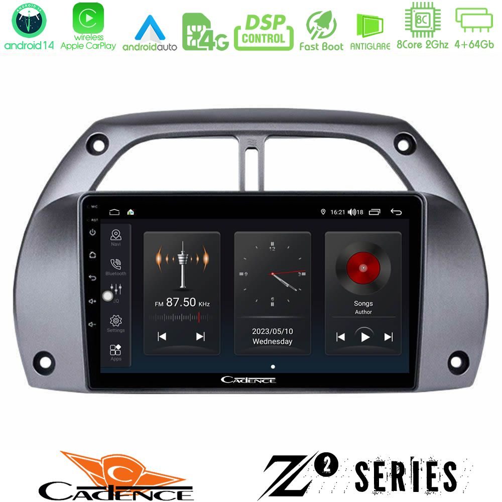 Cadence Z2 Series 8Core Android14 4+64GB  Toyota RAV4 2001 - 2006 Navigation Multimedia Tablet 9" Με Carplay & Android Auto