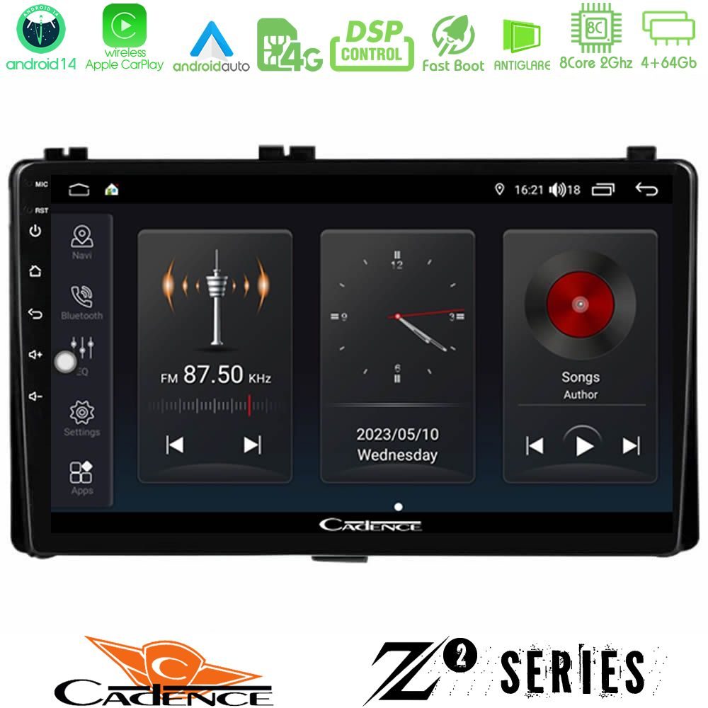 Cadence Z2 Series 8Core Android14 4+64GB  Toyota Corolla/Auris 2017-2019  Navigat-ion Multimedia Tablet 9" Με Carplay & Android Auto