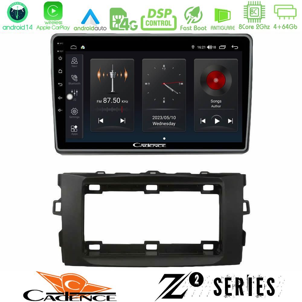 Cadence Z2 Series 8Core Android14 4+64GB  Toyota Auris 2013-2016 Navigation Multimedia Tablet 10" Με Carplay & Android Auto