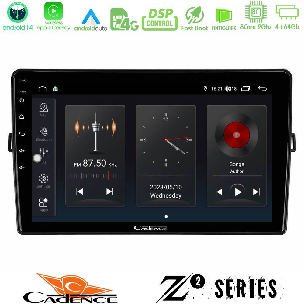 Cadence Z2 Series 8Core Android14 4+64GB  Toyota Auris Navigation Multimedia Tablet 10" Με Carplay & Android Auto
