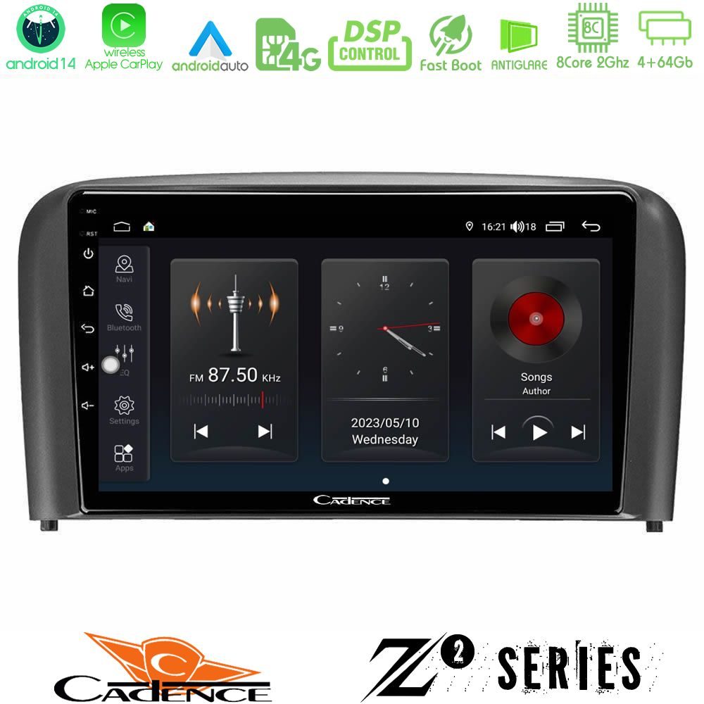 Cadence Z2 Series 8Core Android14 4+64GB  Volvo S80 1998-2006 Navigation Multimedia Tablet 9" Με Carplay & Android Auto