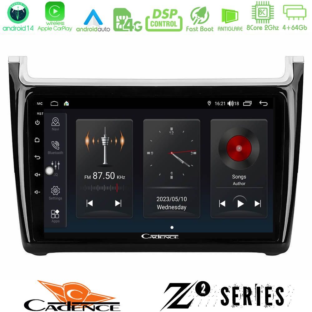 Cadence Z2 Series 8Core Android14 4+64GB  Vw Polo 2014-2017 Navigation Multimedia Tablet 9" Με Carplay & Android Auto