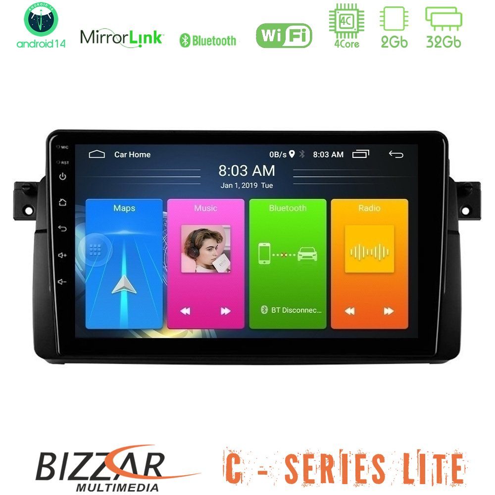 Bizzar C Series Lite 4Core Android14 2+32GB  BMW E46 Navigation Multimedia Tablet 9"