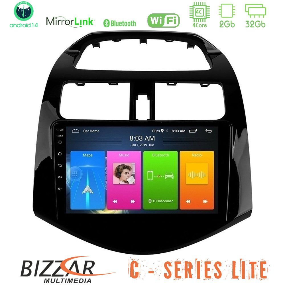 Bizzar C Series Lite 4Core Android14 2+32GB  Chevrolet Spark 2009-2015 Navigation Multimedia Tablet 9"
