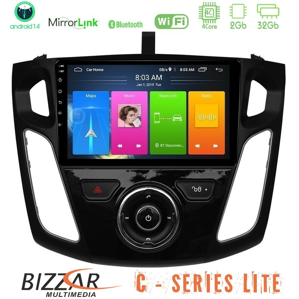 Bizzar C Series Lite 4Core Android14 2+32GB  Ford Focus 2012-2018 Navigation Multimedia Tablet 9"