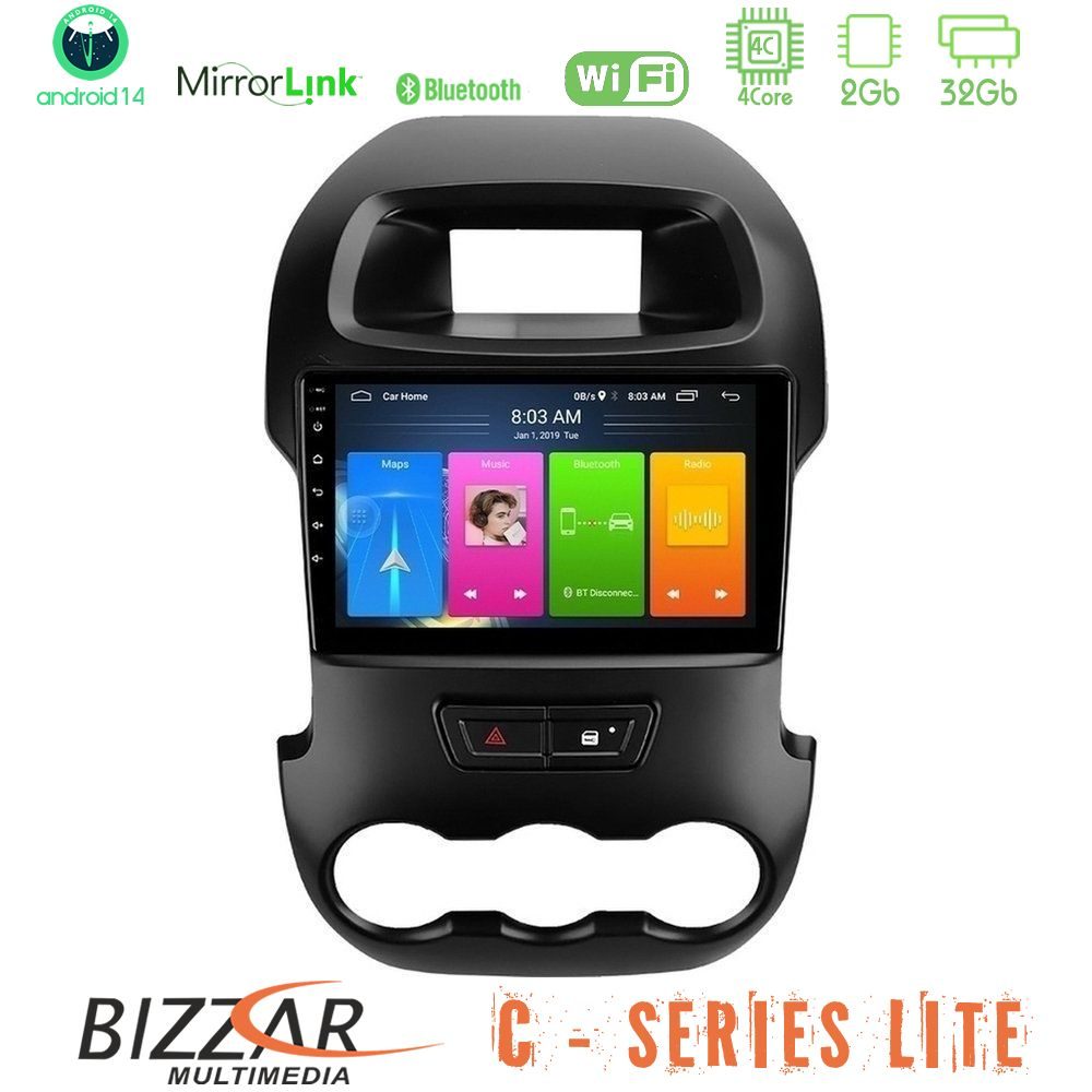Bizzar C Series Lite 4Core Android14 2+32GB Ford Ranger 2012-2016 Navigation Multimedia Tablet 9"