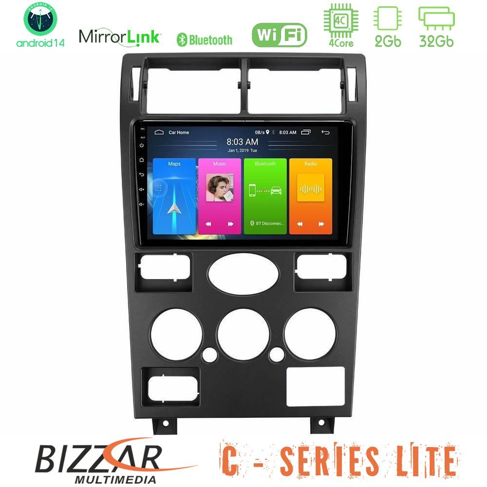 Bizzar C Series Lite 4Core Android14 2+32GB Ford Mondeo 2001-2004 Navigation Multimedia Tablet 9"