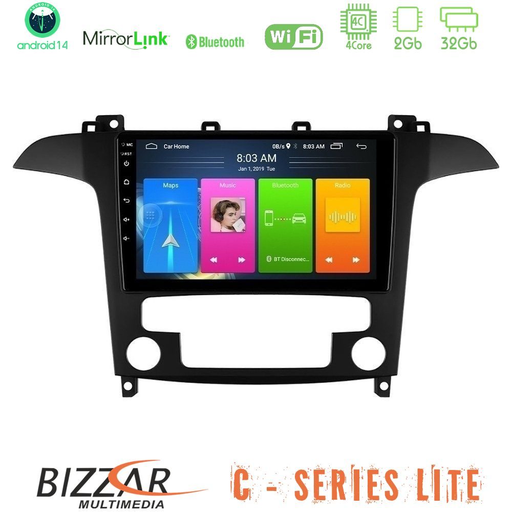 Bizzar C Series Lite 4Core Android14 2+32GB Ford S-Max 2006-2012 Navigation Multimedia Tablet 9"