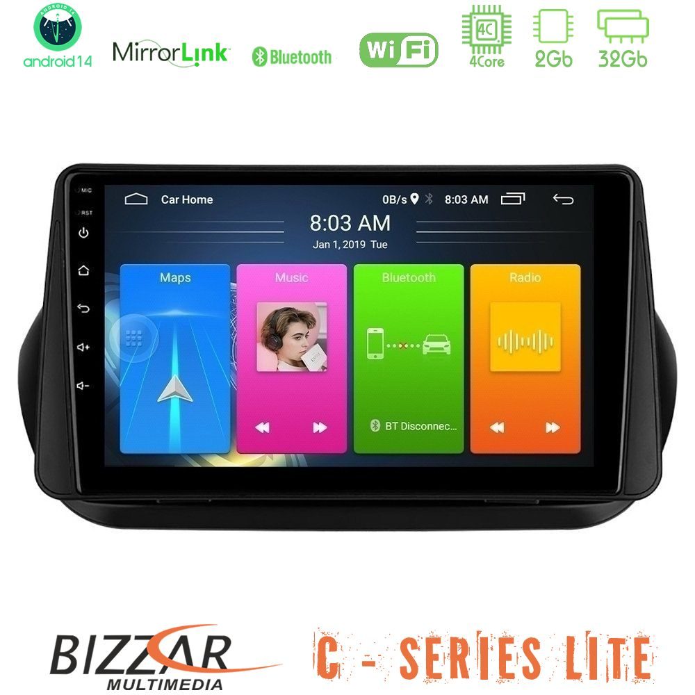 Bizzar C Series Lite 4Core Android14 2+32GB Fiat Fiorino/Citroen Nemo/Peugeot Bipper Navigation Multimedia Tablet 10"