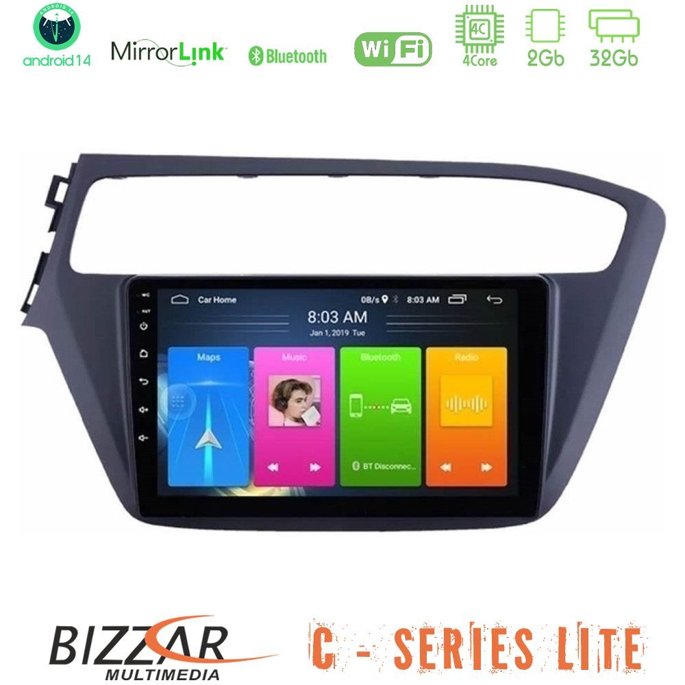 Bizzar C Series Lite 4Core Android14 2+32GB Hyundai i20 2018-2020 Navigation Multimedia Tablet 9"