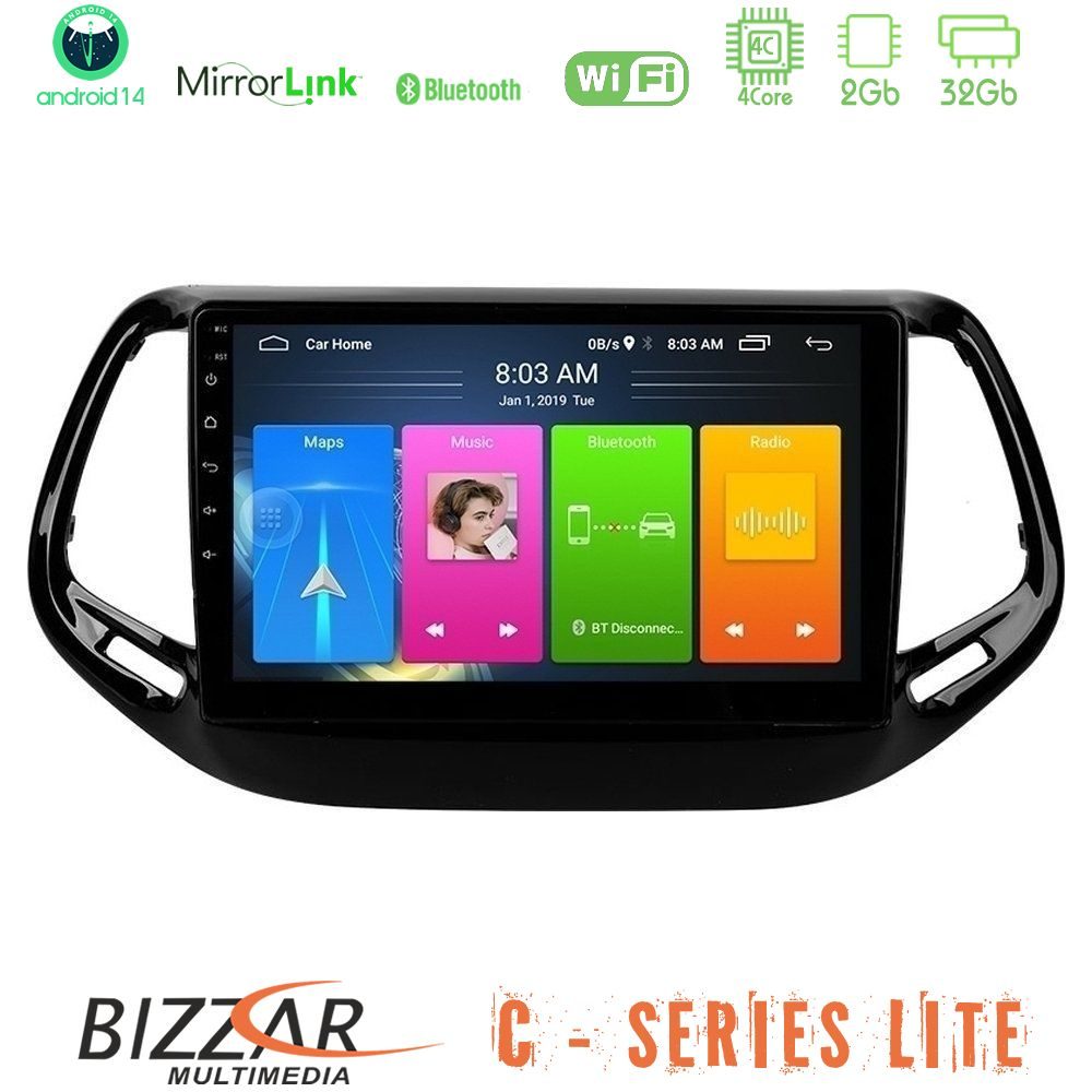 Bizzar C Series Lite 4Core Android14 2+32GB  Jeep Compass 2017> Navigation Multimedia Tablet 10"