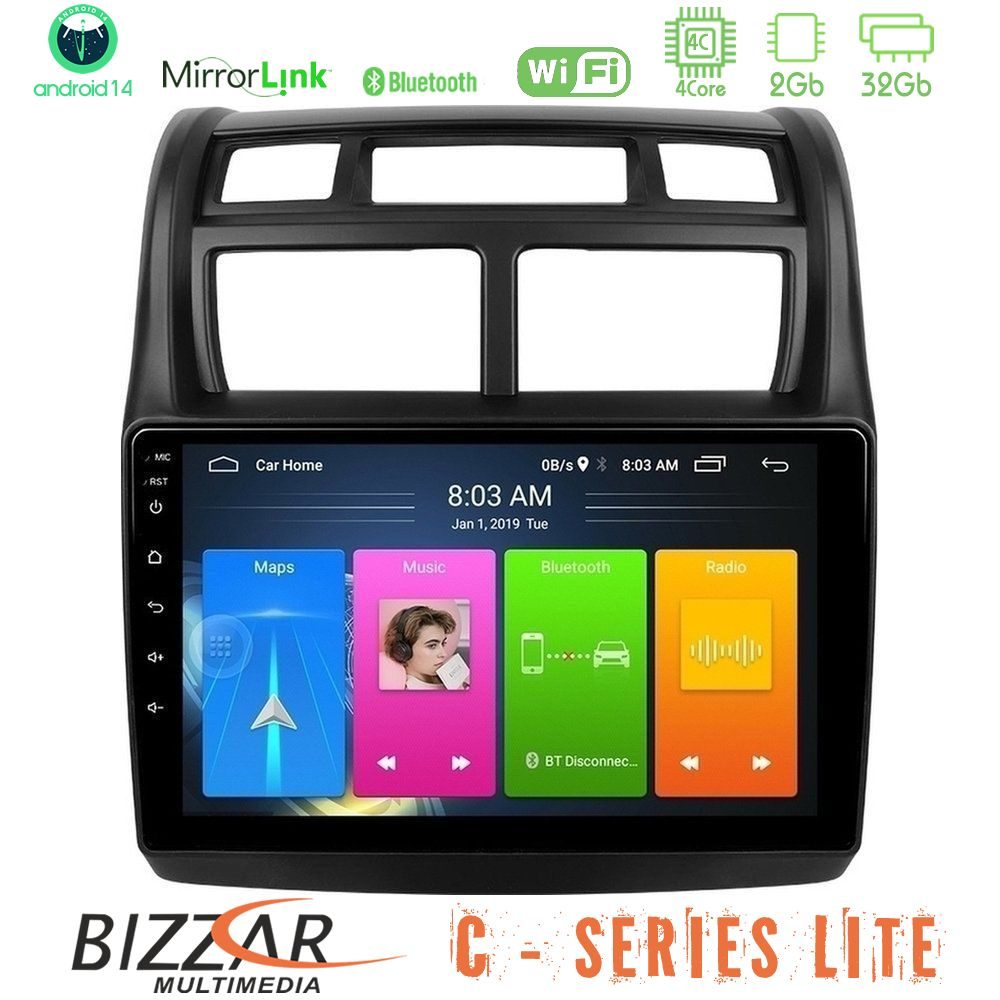 Bizzar C Series Lite 4Core Android14 2+32GB  Kia Sportage 2008-2011 Navigation Multimedia Tablet 9"