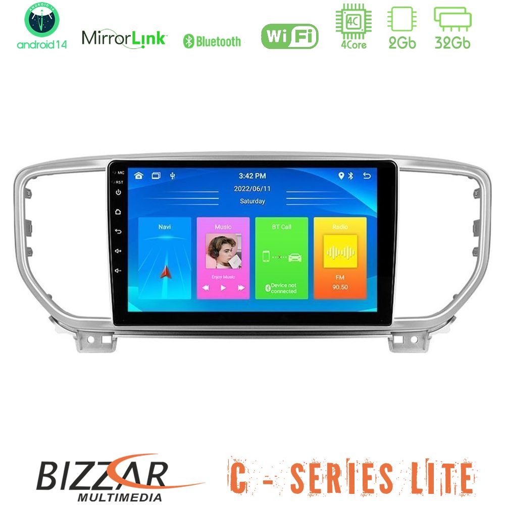 Bizzar C Series Lite 4Core Android14 2+32GB  Kia Sportage 2018-2021 Navigation Multimedia Tablet 9"