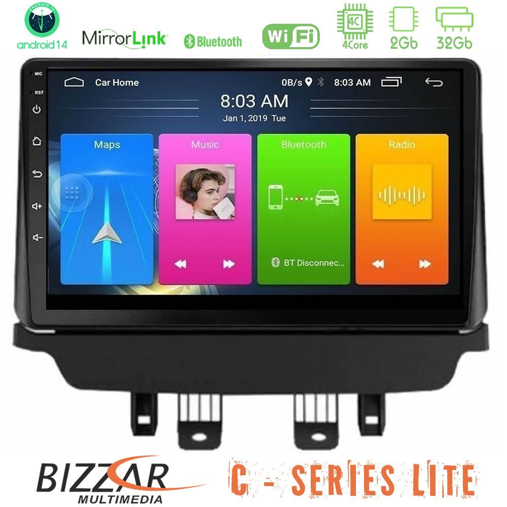 Bizzar C Series Lite 4Core Android14 2+32GB Mazda 2 2014-2021 Navigation Multimedia Tablet 9"
