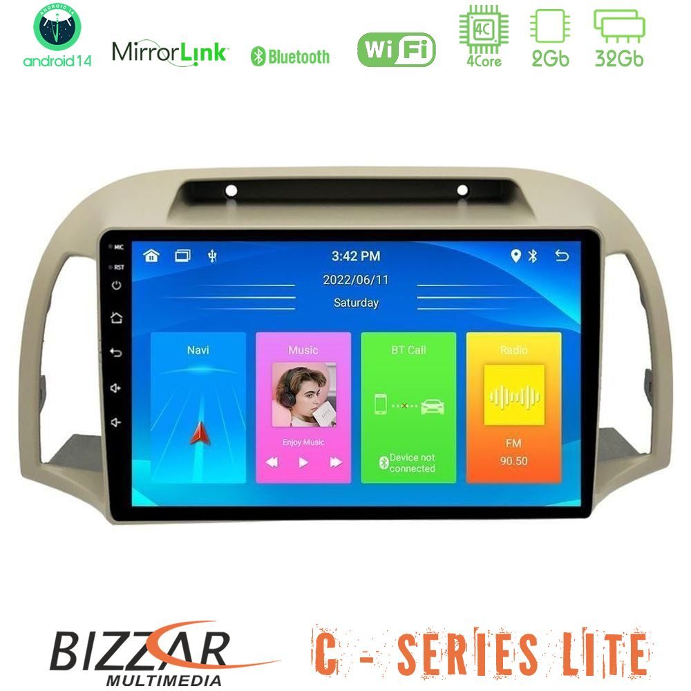 Bizzar C Series Lite 4Core Android14 2+32GB Nissan Micra K12 2002-2010 Navigation Multimedia Tablet 9"