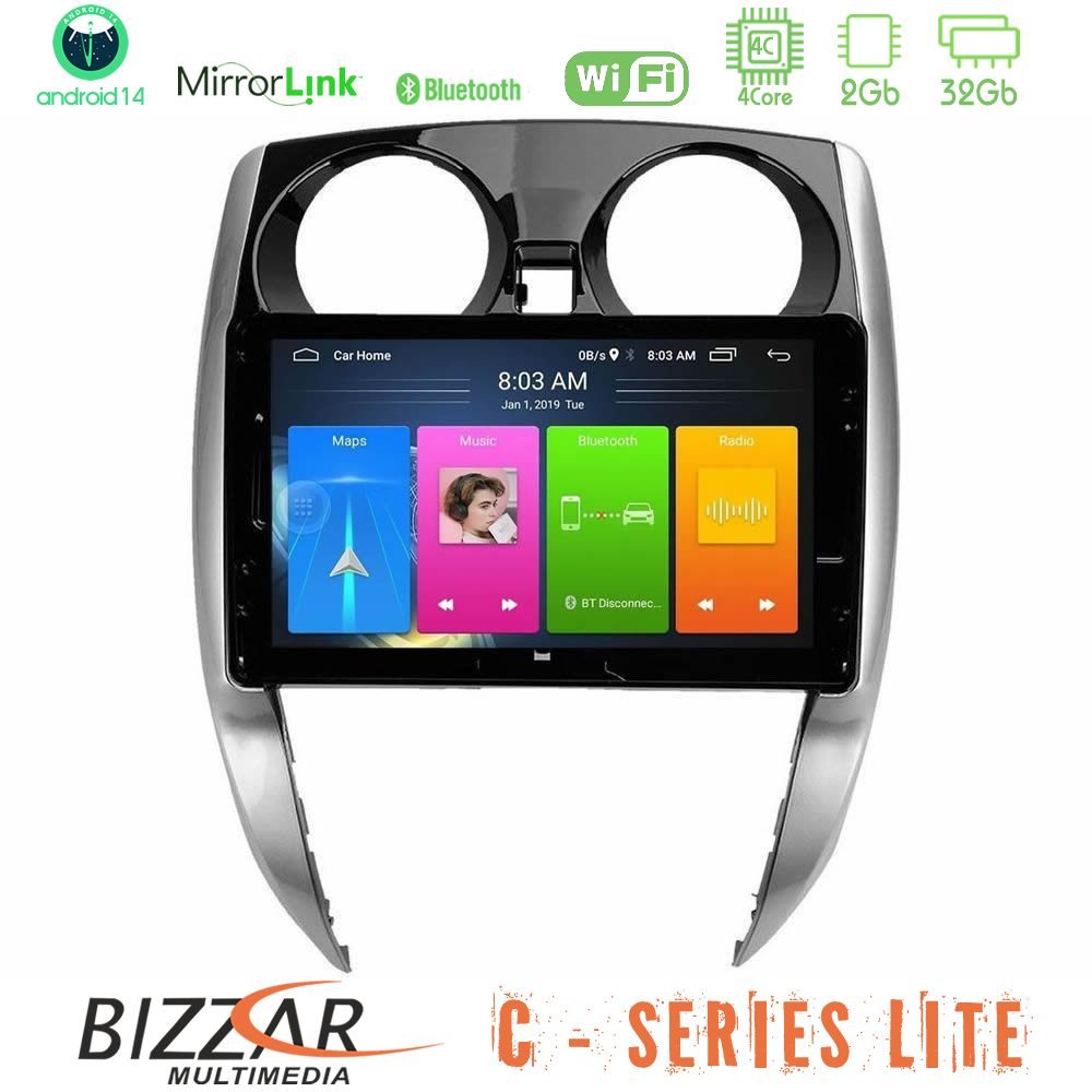 Bizzar C Series Lite 4Core Android14 2+32GB  Nissan Note 2013-2018 Navigation Multimedia Tablet 10"