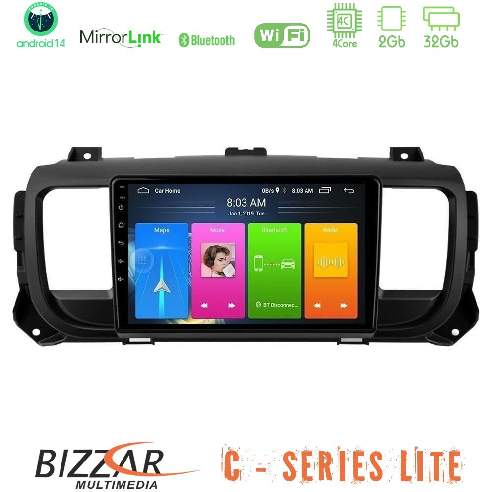 Bizzar C Series Lite 4Core Android14 2+32GB  Citroen/Peugeot/Opel/Toyota Navigation Multimedia Tablet 9"