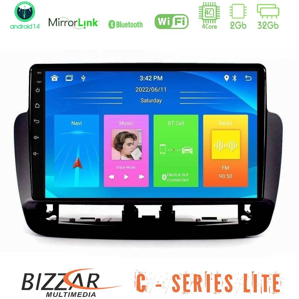 Bizzar C Series Lite 4Core Android14 2+32GB  Seat Ibiza 2012-2015 Navigation Multimedia Tablet 9"   (Piano Black)