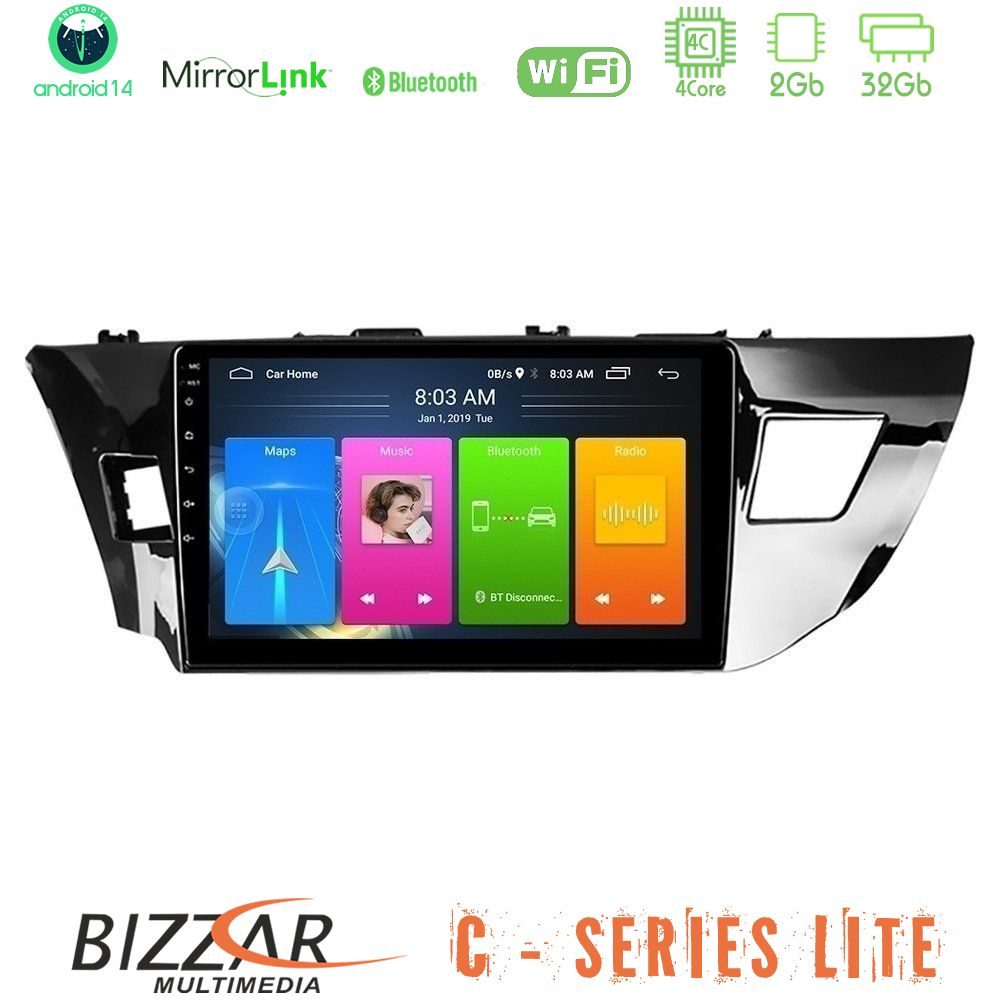 Bizzar C Series Lite 4Core Android14 2+32GB Toyota Corolla 2014-2016 Navigation Multimedia Tablet 9"