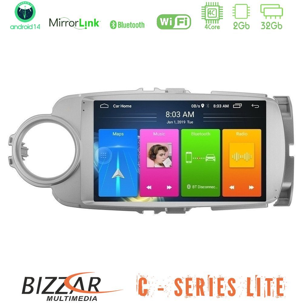 Bizzar C Series Lite 4Core Android14 2+32GB  Toyota Yaris Navigation Multimedia Tablet 9"