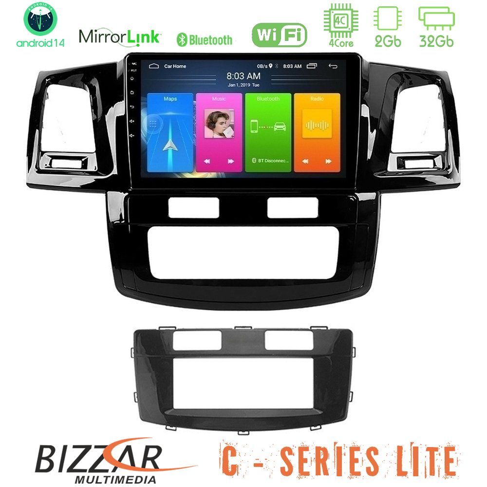 Bizzar C Series Lite 4Core Android14 2+32GB  Toyota Hilux 2007-2016 Navigation Multimedia Tablet 9"