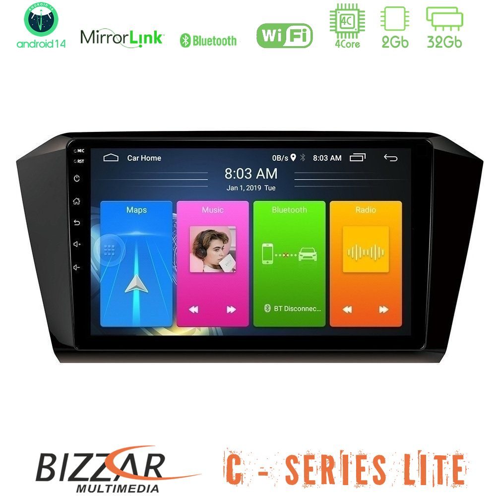 Bizzar C Series Lite 4Core Android14 2+32GB VW Passat Navigation Multimedia Tablet 10"