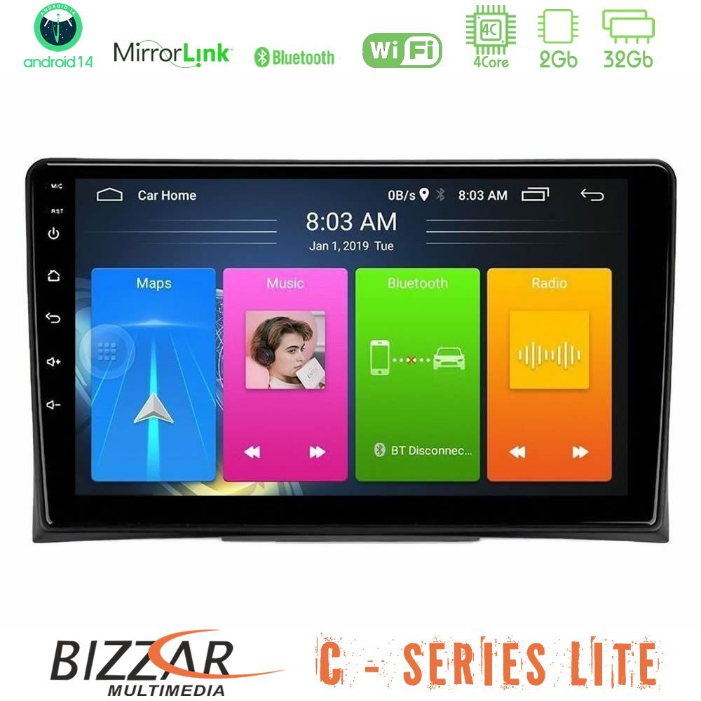 Bizzar C Series Lite 4Core Android14 2+32GB  VW Transporter 2003-2015 Navigation Multimedia Tablet 9"