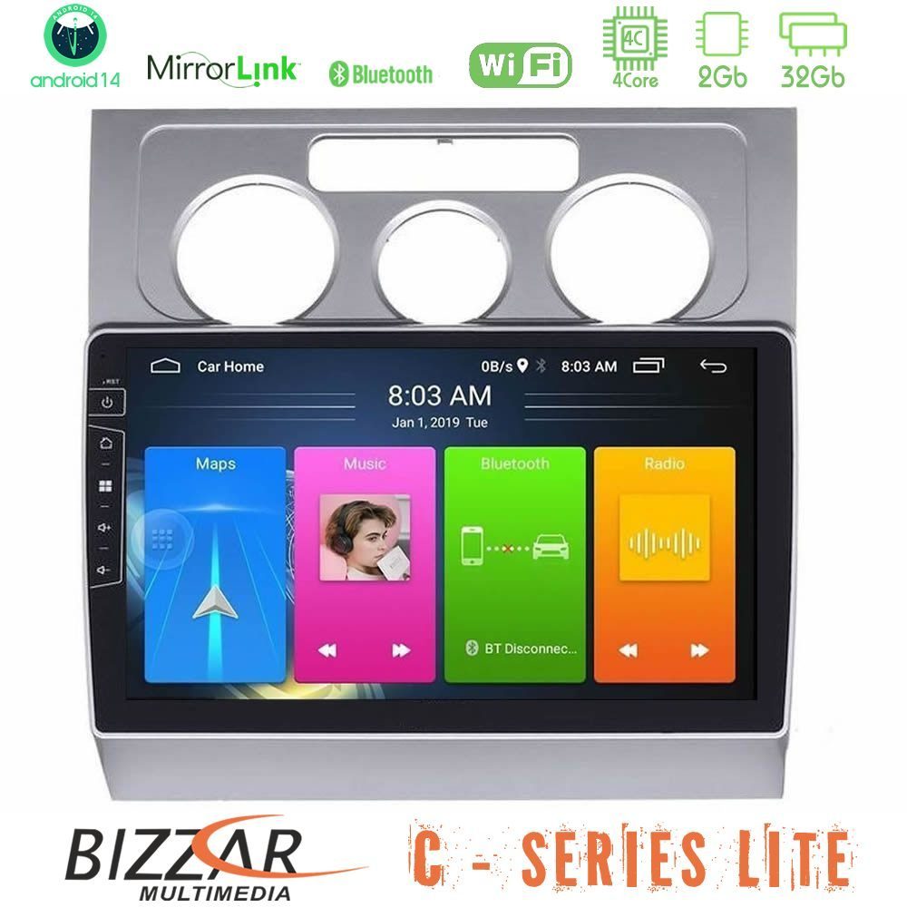 Bizzar C Series Lite 4Core Android14 2+32GB VW Touran 2003-2011 Navigation Multimedia Tablet 10"