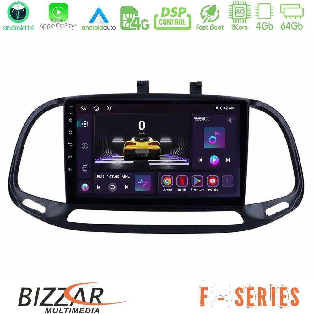 Bizzar F Series 8Core Android14 4+64GB  Fiat Doblo 2015-2022 Navigation Multimedia Tablet 9" Με Carplay & Android Auto