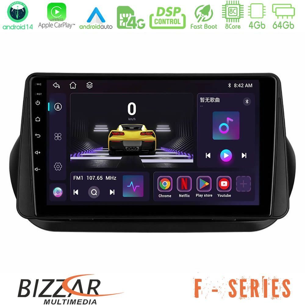 Bizzar F Series 8Core Android14 4+64GB Fiat Fiorino/Citroen Nemo/Peugeot Bipper Navigation Multimedia Tablet 10" Με Carplay & Android Auto