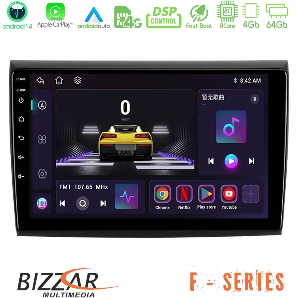 Bizzar F Series 8Core Android14 4+64GB  Fiat Bravo Navigation Multimedia Tablet 9" Με Carplay & Android Auto