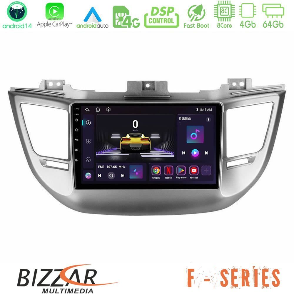 Bizzar F Series 8Core Android14 4+64GB Hyundai Tucson 2015-2018 Navigation Multimedia Tablet 9" Με Carplay & Android Auto