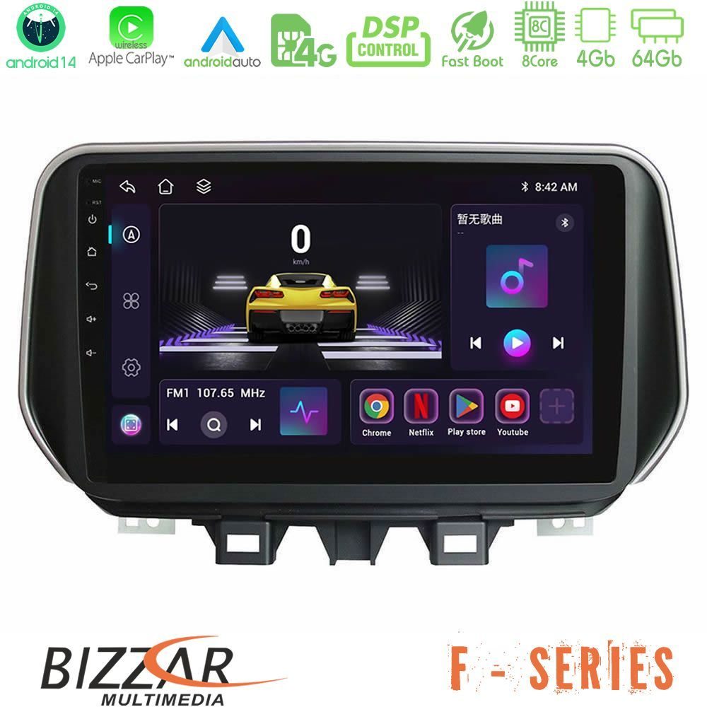 Bizzar F Series 8Core Android14 4+64GB Hyundai Tucson 2019-> Navigation Multimedia Tablet 9" Με Carplay & Android Auto