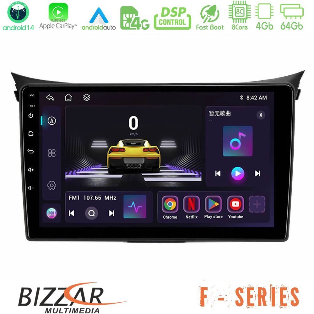 Bizzar F Series 8Core Android14 4+64GB Hyundai i30 2012-2017 Navigation Multimedia Tablet 9" Με Carplay & Android Auto