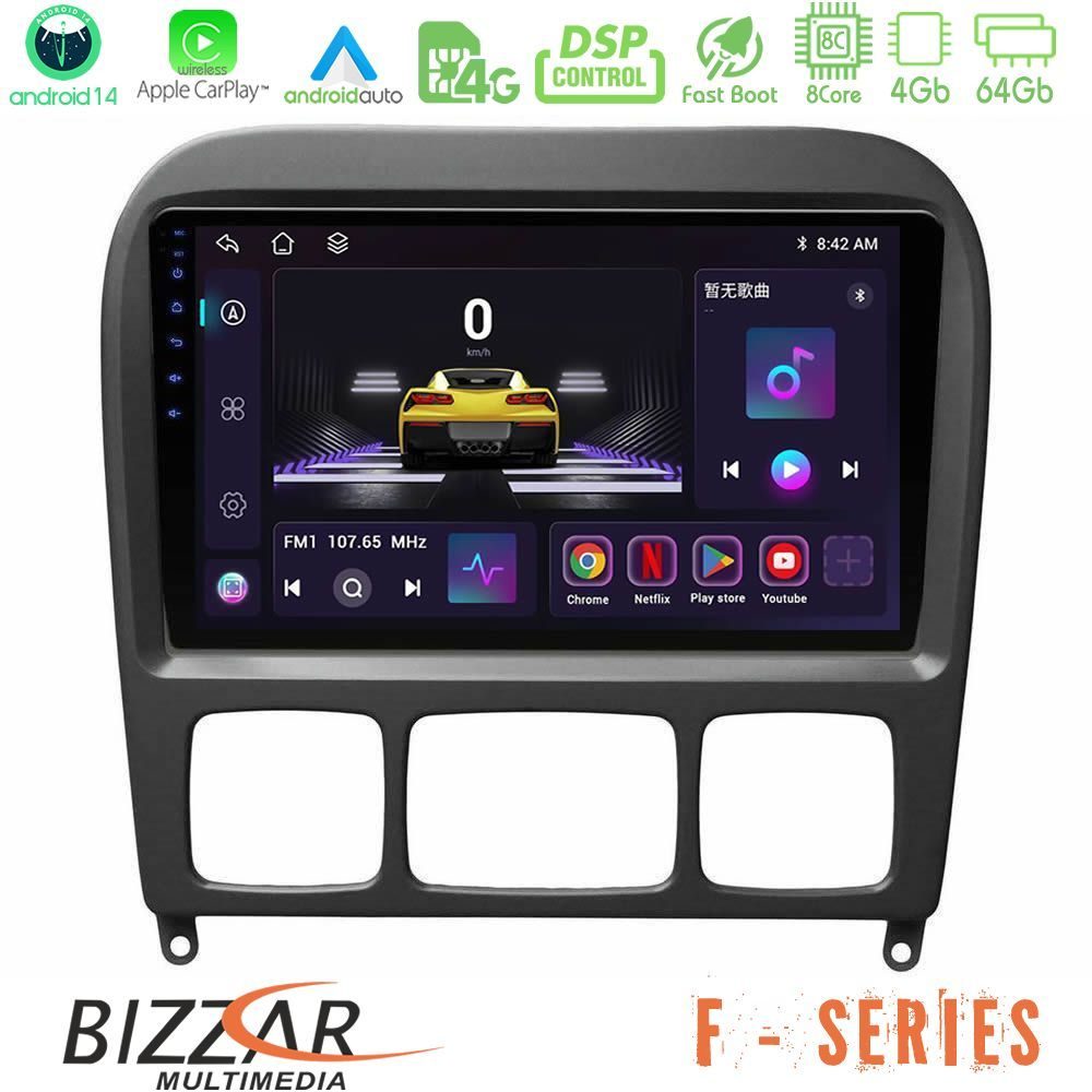 Bizzar F Series 8Core Android14 4+64GB  Mercedes S Class 1999-2004 (W220) Navigation Multimedia Tablet 9" Με Carplay & Android Auto