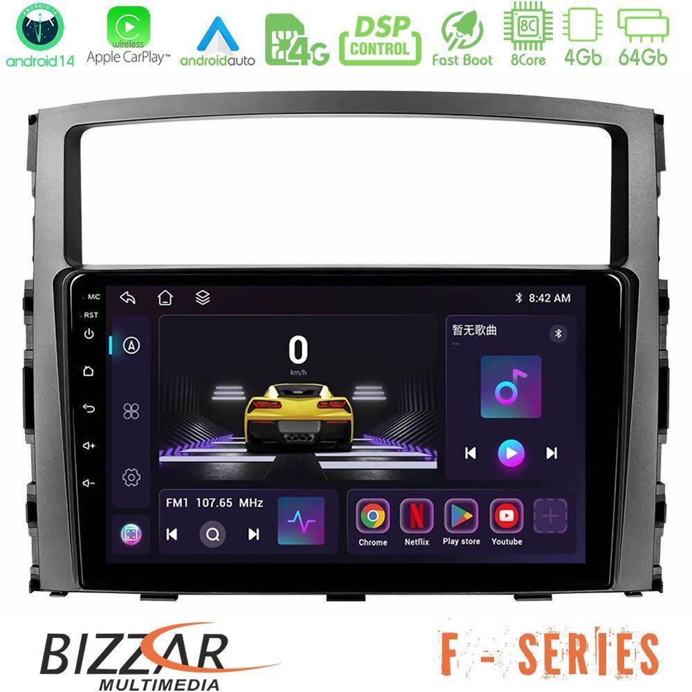 Bizzar F Series 8Core Android14 4+64GB  Mitsubishi Pajero 2008-2009 Navigation Multimedia Tablet 9" Με Carplay & Android Auto
