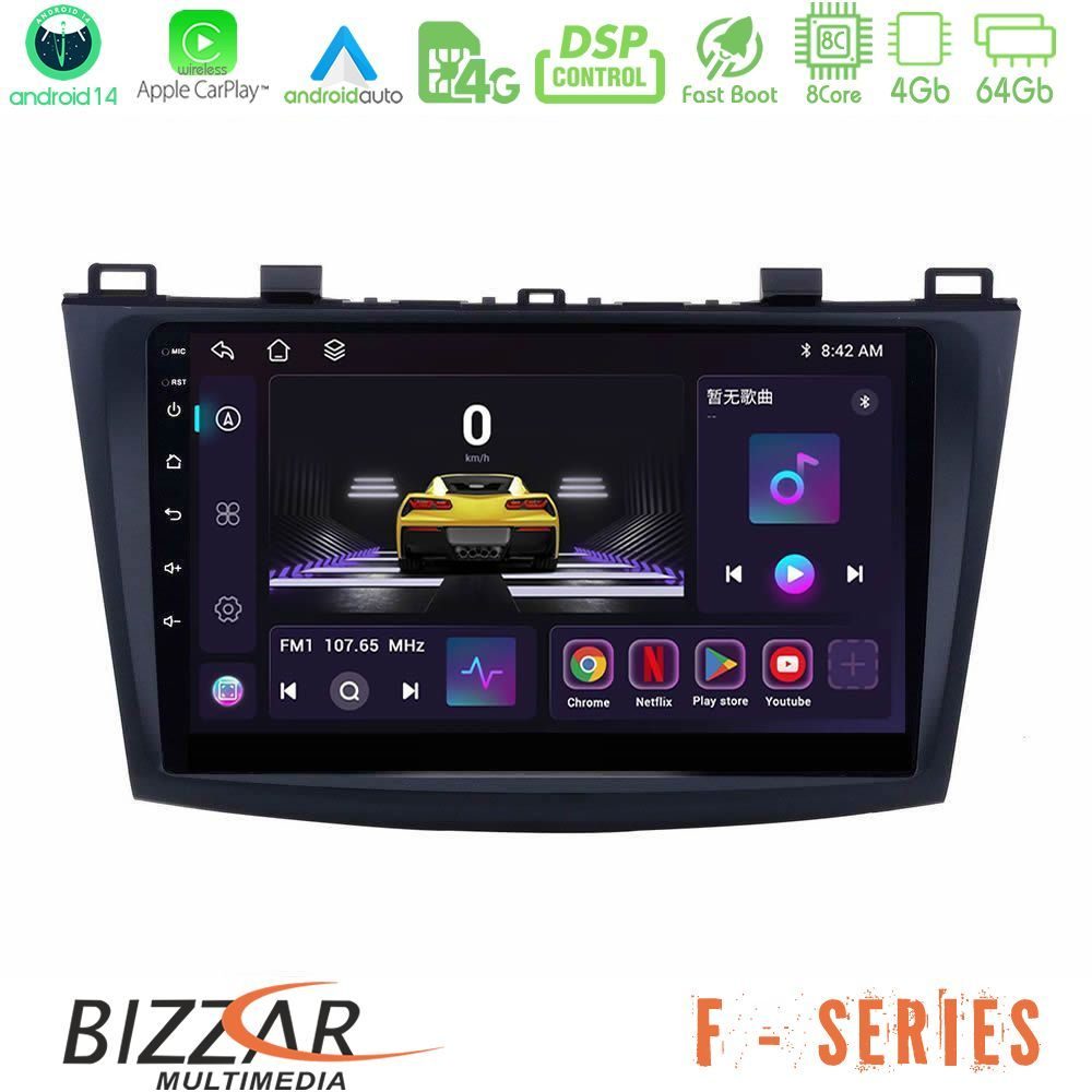 Bizzar F Series 8Core Android14 4+64GB  Mazda 3 2009-2014 Navigation Multimedia Tablet 9" Με Carplay & Android Auto