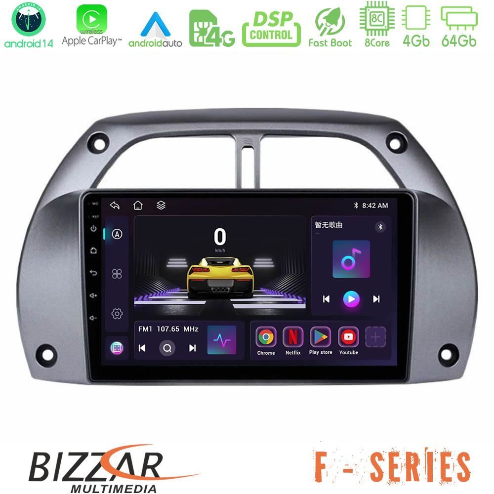 Bizzar F Series 8Core Android14 4+64GB Toyota RAV4 2001 - 2006 Navigation Multimedia Tablet 9" Με Carplay & Android Auto