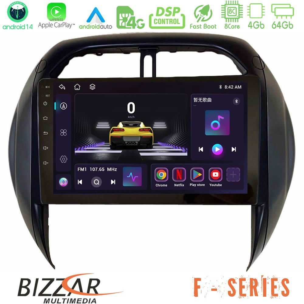 Bizzar F Series 8Core Android14 4+64GB Toyota RAV4 2001-2005 (Auto A/C) Navigation Multimedia Tablet 9" Με Carplay & Android Auto