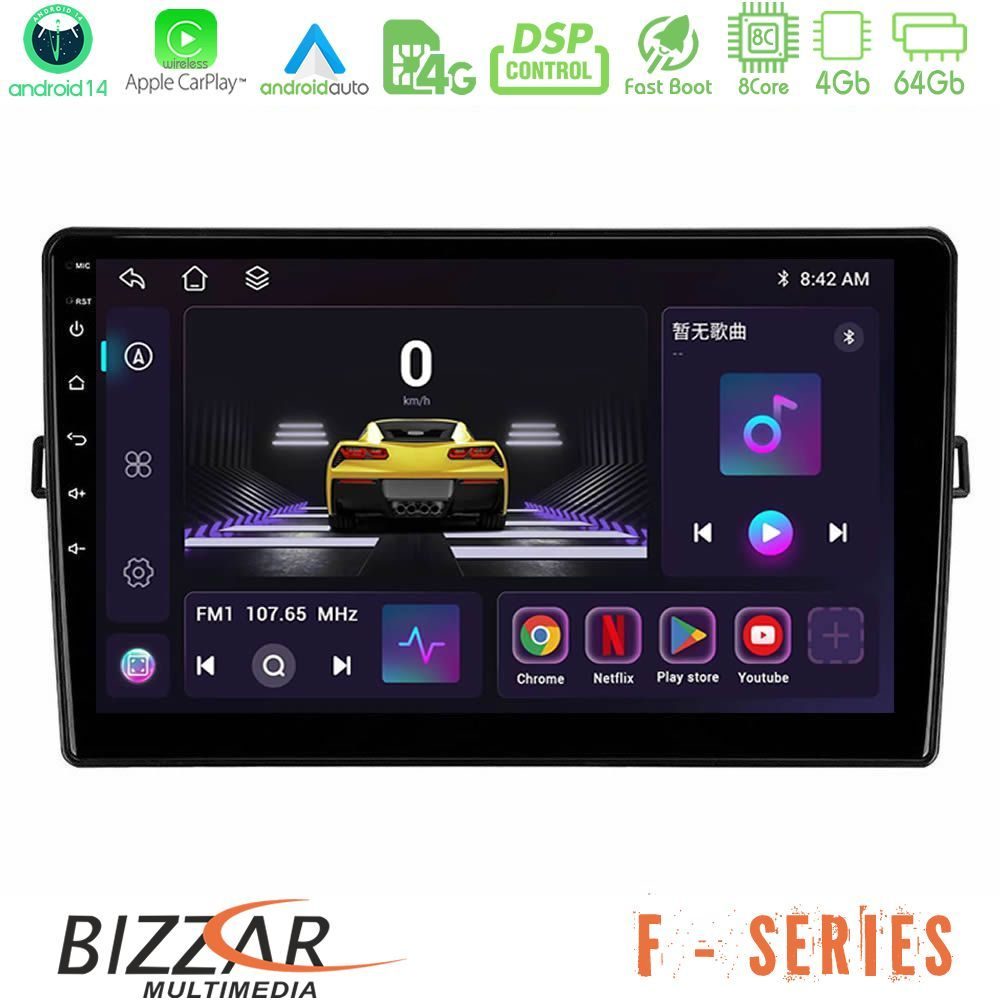 Bizzar F Series 8Core Android14 4+64GB  Toyota Auris Navigation Multimedia Tablet 10" Με Carplay & Android Auto