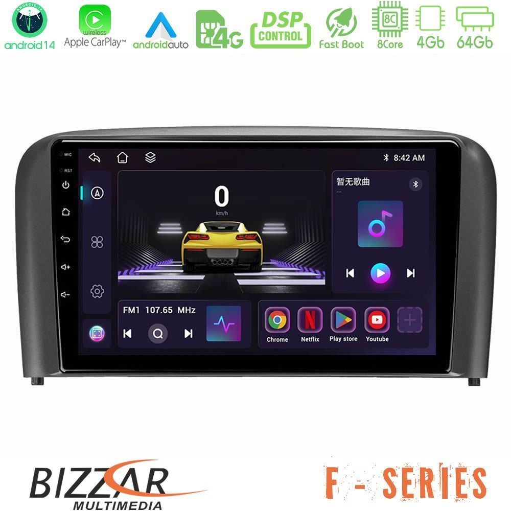 Bizzar F Series 8Core Android14 4+64GB  Volvo S80 1998-2006 Navigation Multimedia Tablet 9" Με Carplay & Android Auto