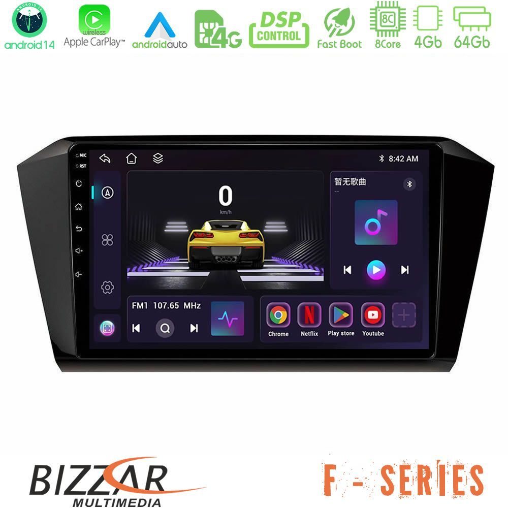 Bizzar F Series 8Core Android14 4+64GB VW Passat Navigation Multimedia Tablet 10" Με Carplay & Android Auto