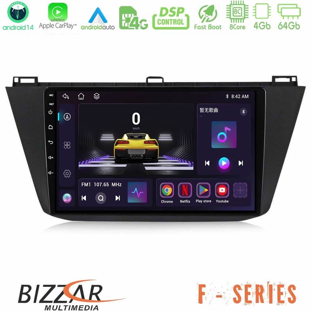 Bizzar F Series 8Core Android14 4+64GB  Vw Tiguan 2016-2022 Navigation Multimedia Tablet 10" Με Carplay & Android Auto