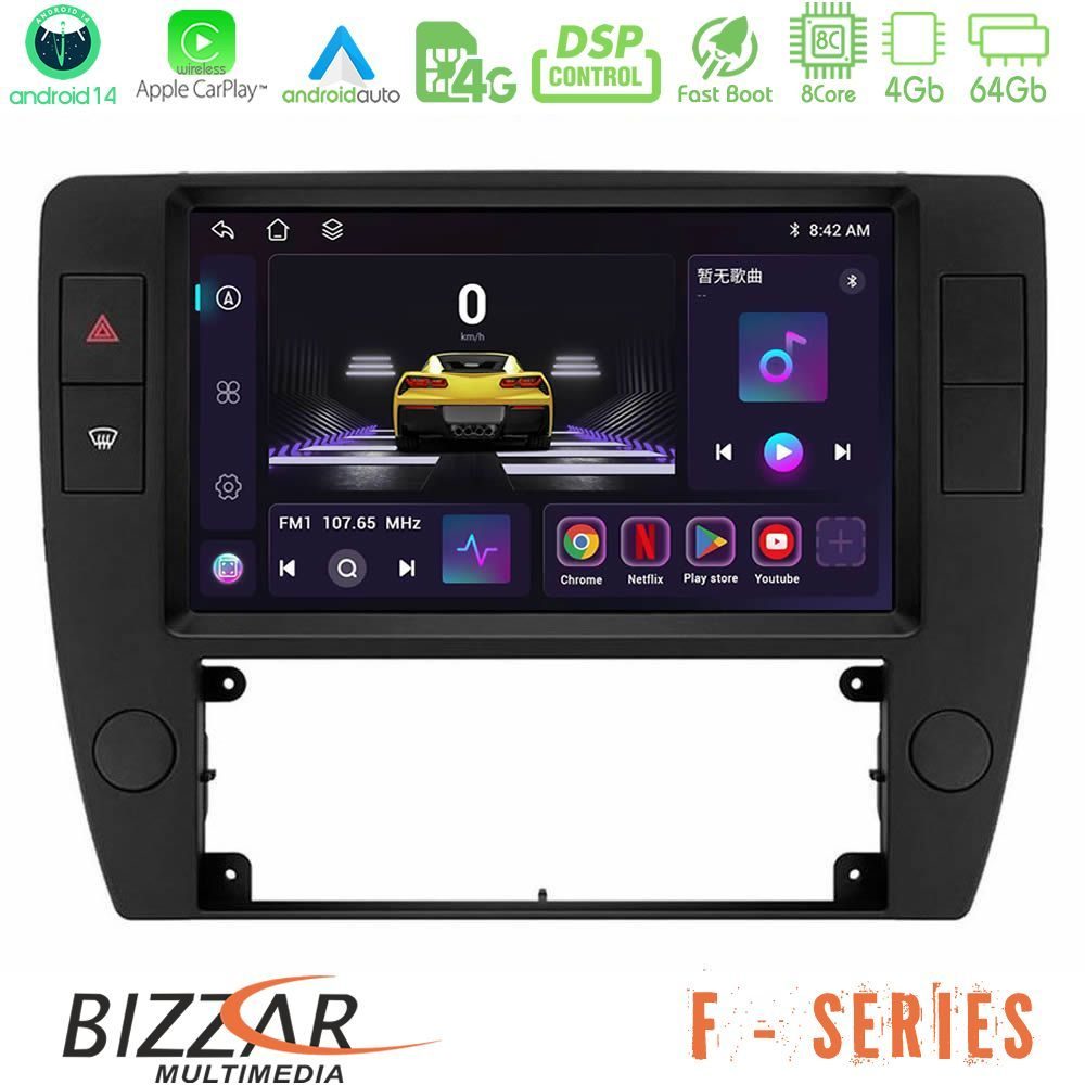 Bizzar F Series 8Core Android14 4+64GB  VW Passat B5 2001-2005 Navigation Multimedia Tablet 9" Με Carplay & Android Auto
